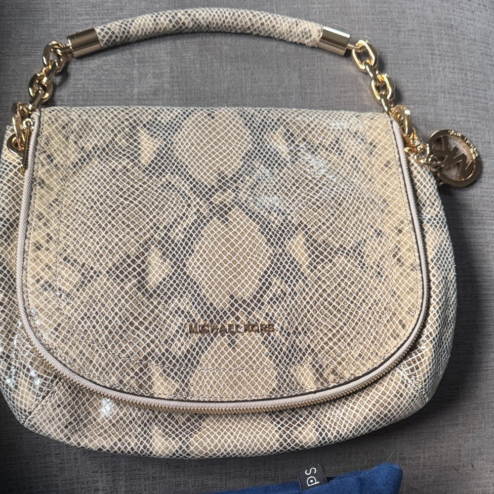 Michael Kors Beige Snake Print Shoulder Bag